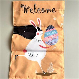WELCOME SPRING BUNNY EASTER EGG HOLIDAY FLAG DECORATION